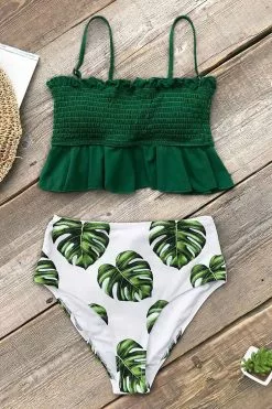 CUPSHE Smocked Green and Monstera High Waisted Bikini -Deals Cupshe Store 4 9e555e7a b795 4dc1 9631 ca56ffc02745