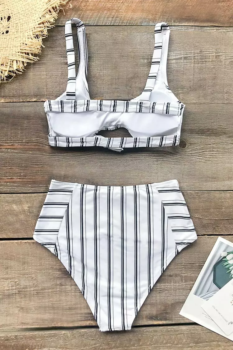 Cupshe Navy and White Vertical Stripe High Waisted Bikini 4 Cupshe Navy and White Vertical Stripe High Waisted Bikini - Image 4