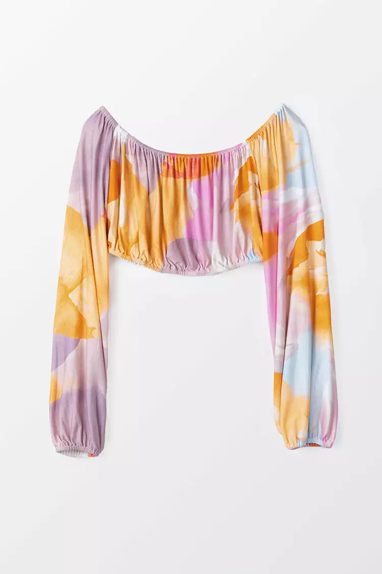 Cupshe Desert Bloom Off Shoulder Long Sleeve Crop Sweatshirt 2 Cupshe Desert Bloom Off Shoulder Long Sleeve Crop Sweatshirt - Image 2