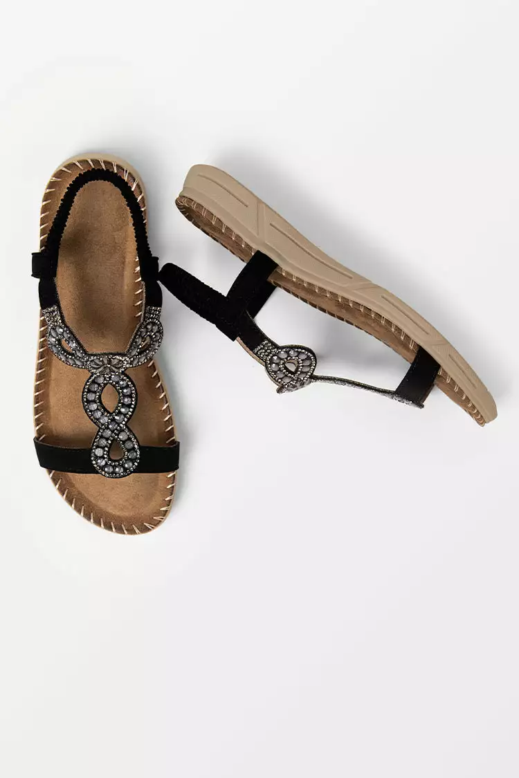 Cupshe Baja Black Open Toe Rhinestone Flat Sandals 4 Cupshe Baja Black Open Toe Rhinestone Flat Sandals - Image 4