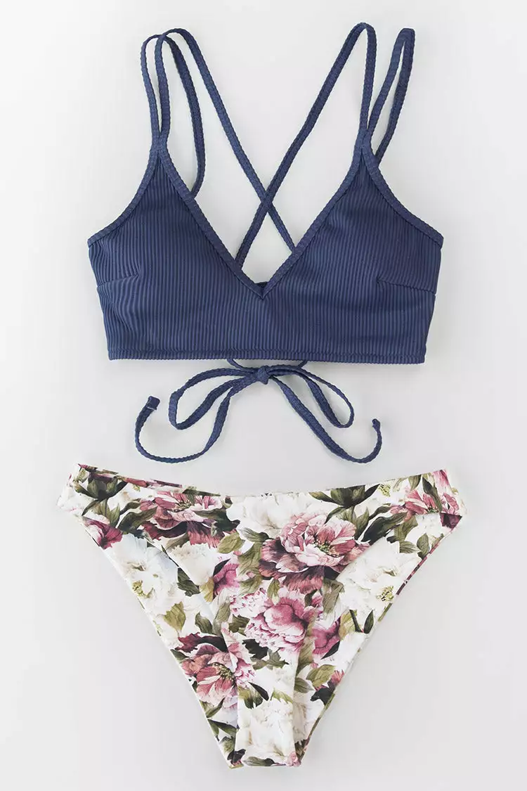 Cupshe Blue Top with Floral Bikini Set 4 Cupshe Blue Top with Floral Bikini Set - Image 4