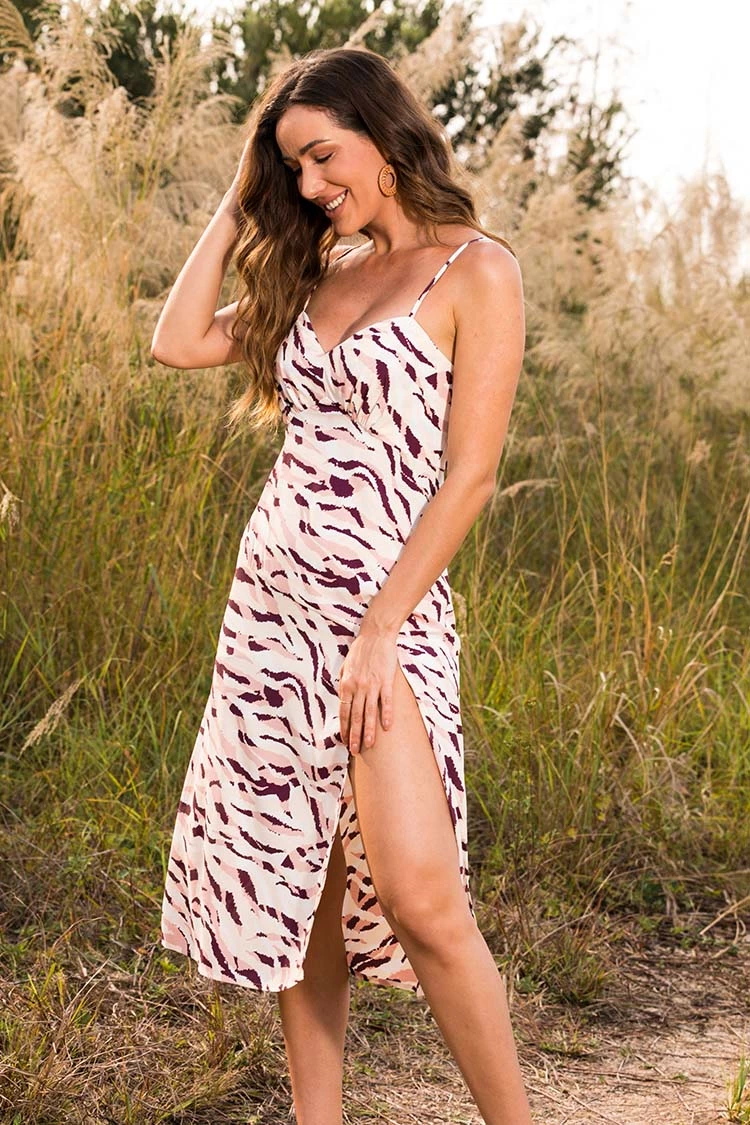 Cupshe Randi Zebra Striped Split Slip Dress 4 Cupshe Randi Zebra Striped Split Slip Dress - Image 4