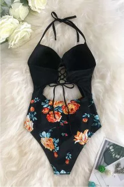 Cupshe Black Floral Print Halter One Piece Swimsuit -Deals Cupshe Store 4 ba8fefb4 39e8 4c4b 8076 58f9549dccd1