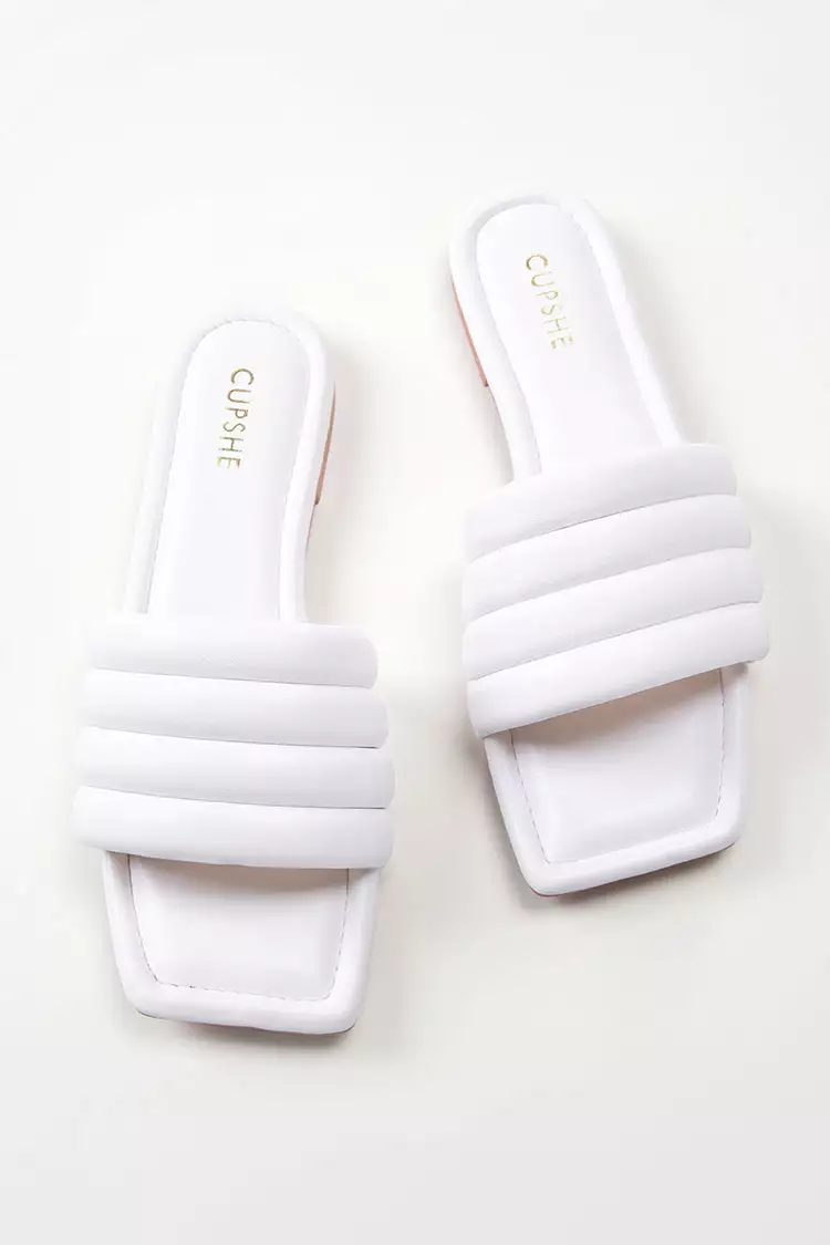 Cupshe White Orchid Wide Band Square Toe Slide Sandals 4 Cupshe White Orchid Wide Band Square Toe Slide Sandals - Image 4
