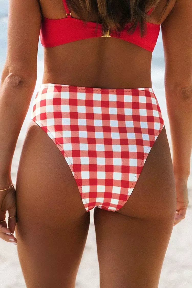 Cupshe Catalina Red Gingham High Waisted Bikini Bottom 2 Cupshe Catalina Red Gingham High Waisted Bikini Bottom - Image 2