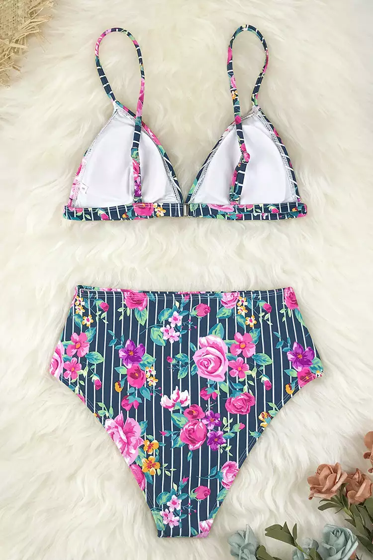 Cupshe Floral and Striped High Waisted Bikini 7 Cupshe Floral and Striped High Waisted Bikini - Image 7
