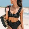 Cupshe Pool Party Ruffled Bralette and Sash High Waist Bikini Set