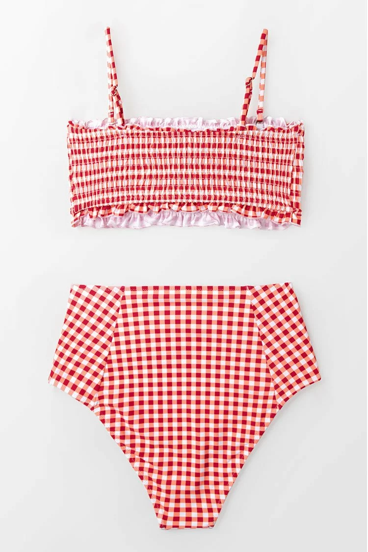 Cupshe Red Gingham Smocked Bikini 7 Cupshe Red Gingham Smocked Bikini - Image 7