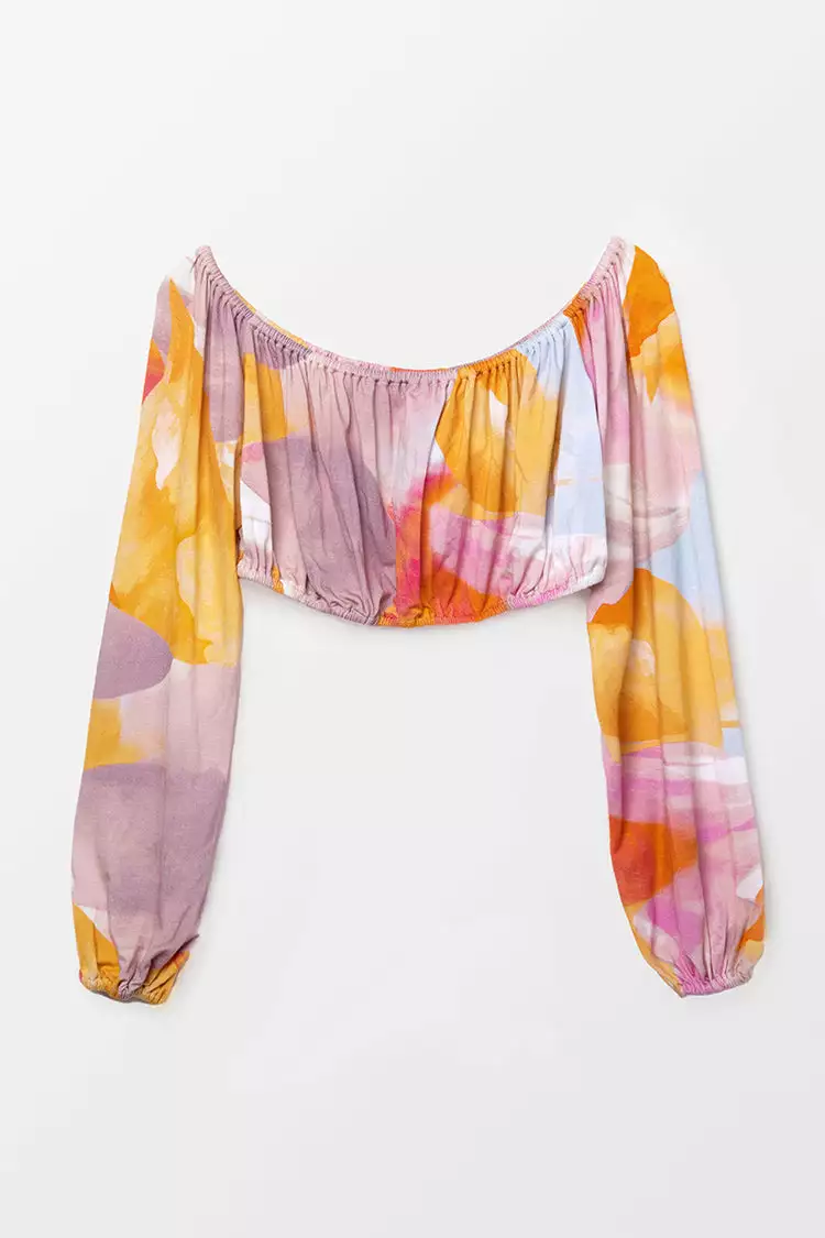 Cupshe Desert Bloom Off Shoulder Long Sleeve Crop Sweatshirt 3 Cupshe Desert Bloom Off Shoulder Long Sleeve Crop Sweatshirt - Image 3