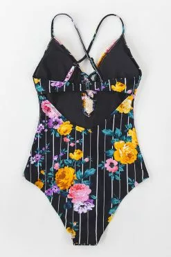 Cupshe Francesca Black Floral Plunge Neck Crisscross One Piece Swimsuit -Deals Cupshe Store 5 314e7870 50e9 486a 817c e9caf79569d7