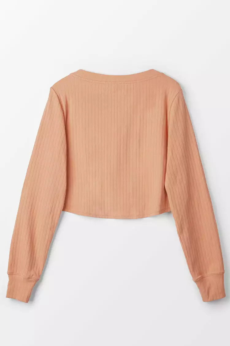 Cupshe Creamsicle Rib Round Neck Crop Sweatshirt 3 Cupshe Creamsicle Rib Round Neck Crop Sweatshirt - Image 3