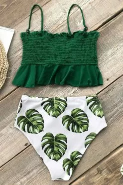 CUPSHE Smocked Green and Monstera High Waisted Bikini -Deals Cupshe Store 5 858fa7dc 8c6f 4d85 ae21 1f75eecad6cc