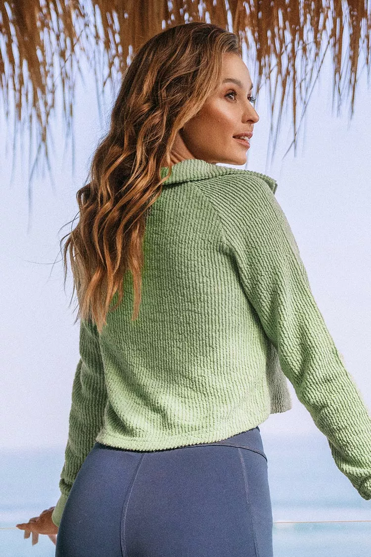 Cupshe Fresh Sage Zipper Front High Neck Crop Sweatshirt 5 Cupshe Fresh Sage Zipper Front High Neck Crop Sweatshirt - Image 5