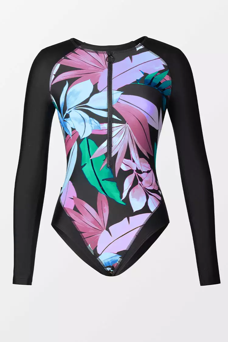 Cupshe Tropicool Leaf Zip Front Long Sleeve Swimsuit 4 Cupshe Tropicool Leaf Zip Front Long Sleeve Swimsuit - Image 4