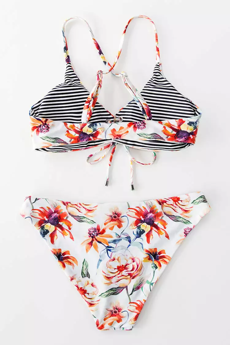 Cupshe Floral And Striped Reversible Bikini 5 Cupshe Floral And Striped Reversible Bikini - Image 5
