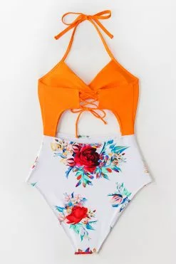 Cupshe Orange Floral Lace-up Halter One Piece Swimsuit 11 Cupshe Orange Floral Lace-up Halter One Piece Swimsuit -Deals Cupshe Store 5 bb4a30e2 cfbc 467e afd2 5f43e18513d1