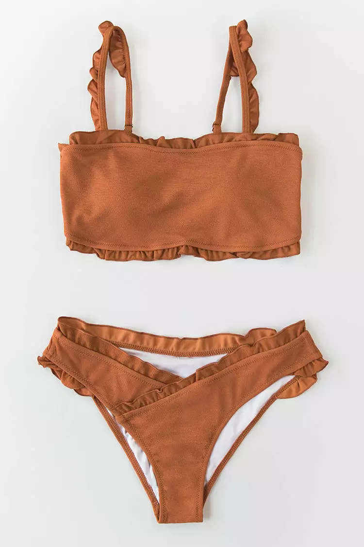 Cupshe Caramel Ruffle Wrap Bikini Bottom 7 Cupshe Caramel Ruffle Wrap Bikini Bottom - Image 7