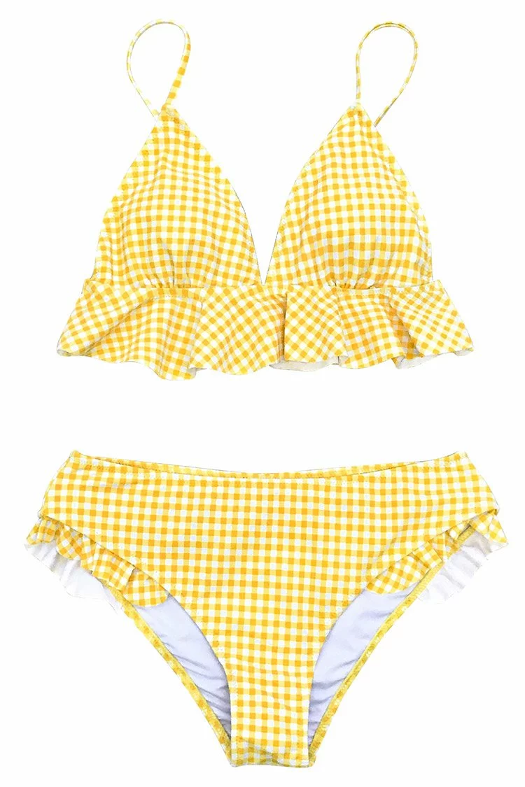 Cupshe Yellow Gingham Ruffle Bikini 5 Cupshe Yellow Gingham Ruffle Bikini - Image 5