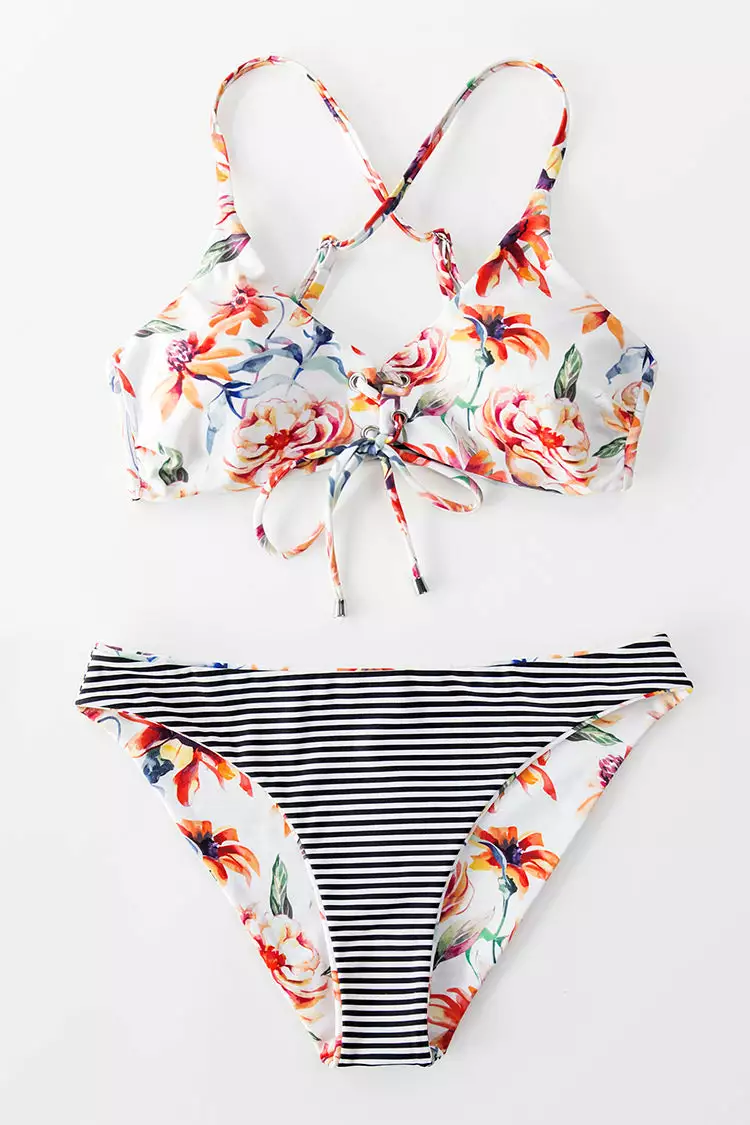 Cupshe Floral And Striped Reversible Bikini 6 Cupshe Floral And Striped Reversible Bikini - Image 6