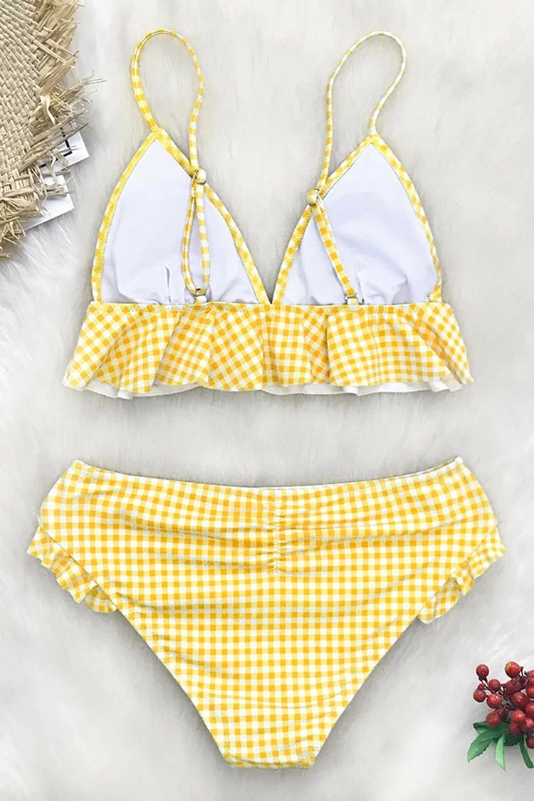 Cupshe Yellow Gingham Ruffle Bikini 6 Cupshe Yellow Gingham Ruffle Bikini - Image 6