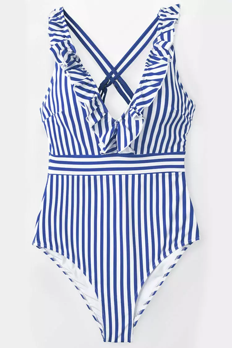 Cupshe Blue And White Stripe Ruffle One Piece Swimsuit 8 Cupshe Blue And White Stripe Ruffle One Piece Swimsuit - Image 8