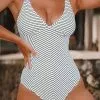 CUPSHE Black And White Stripe V-neck One Piece Swimsuit