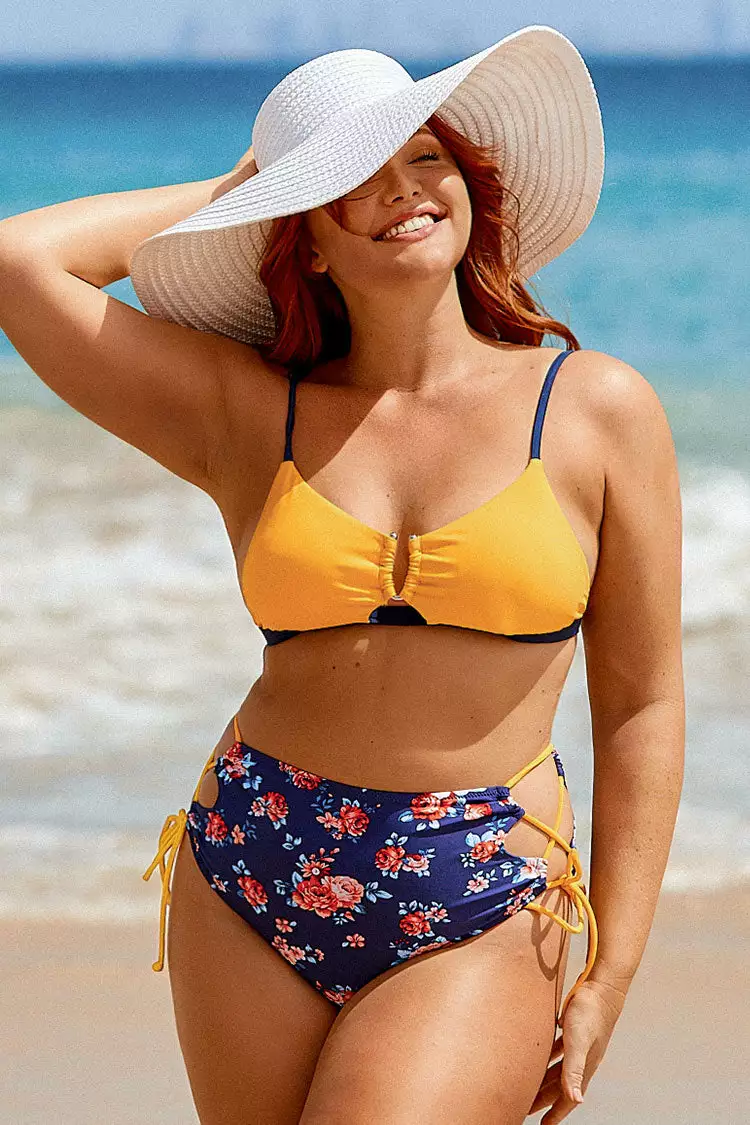 Cupshe Colorblock Floral High Waisted Bikini 1 Cupshe Colorblock Floral High Waisted Bikini