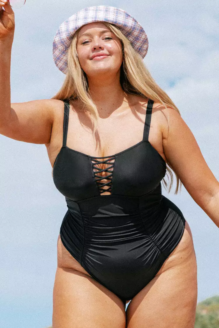 Cupshe Caitlin Strappy Ruched Plus Size One Piece Swimsuit 1 Cupshe Caitlin Strappy Ruched Plus Size One Piece Swimsuit