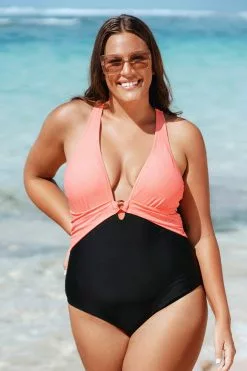 Cupshe Sunset Color Block Plus Size One Piece Swimsuit