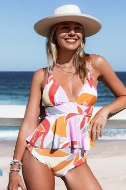 CUPSHE Asia Floral Ruffle Mid Waisted Tankini