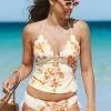 CUPSHE Adeline Floral Plunge Halter Scalloped Low Waisted Tankini