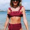 Cupshe Carla Burgundy Ruffle Belted Bikini