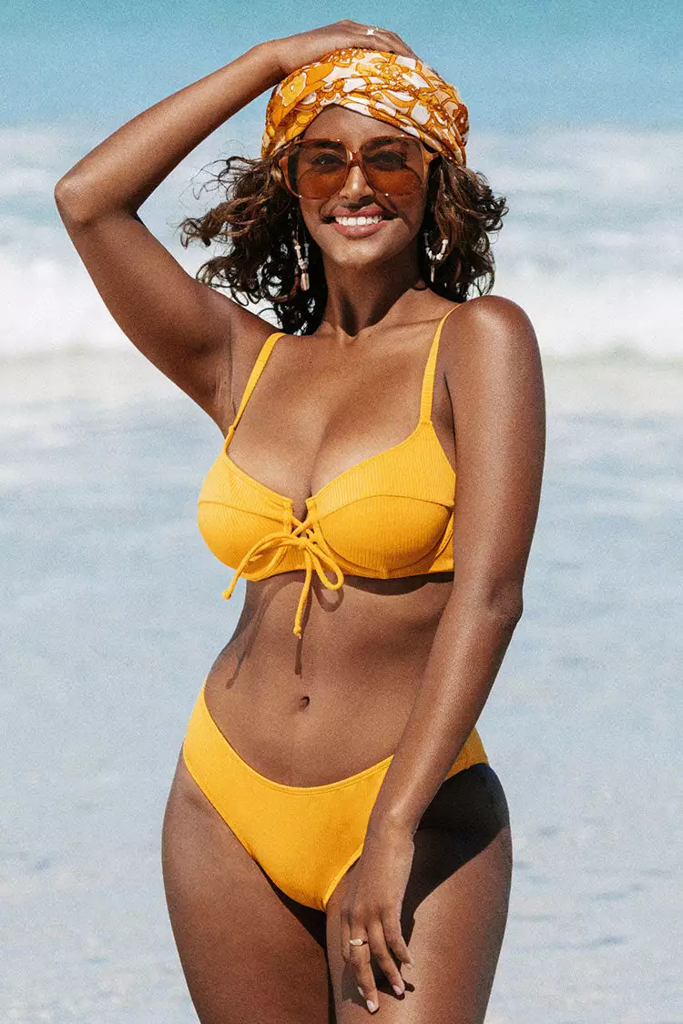 Cupshe Asha Rib Underwire Tie Front Bikini 1 Cupshe Asha Rib Underwire Tie Front Bikini