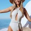 Cupshe Georgia Cross Halter Tie Waist One Piece Swimsuit