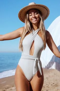 Cupshe Georgia Cross Halter Tie Waist One Piece Swimsuit