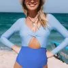 Cupshe Malayah V-neck Knot Long Sleeve One Piece Swimsuit