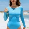 Cupshe Tyra Blue Criss Cross Long Sleeve One Piece Swimsuit