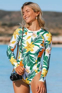 Cupshe Erica Floral And Tropical Long Sleeve One Piece Swimsuit -Deals Cupshe Store ASR1015EA 1