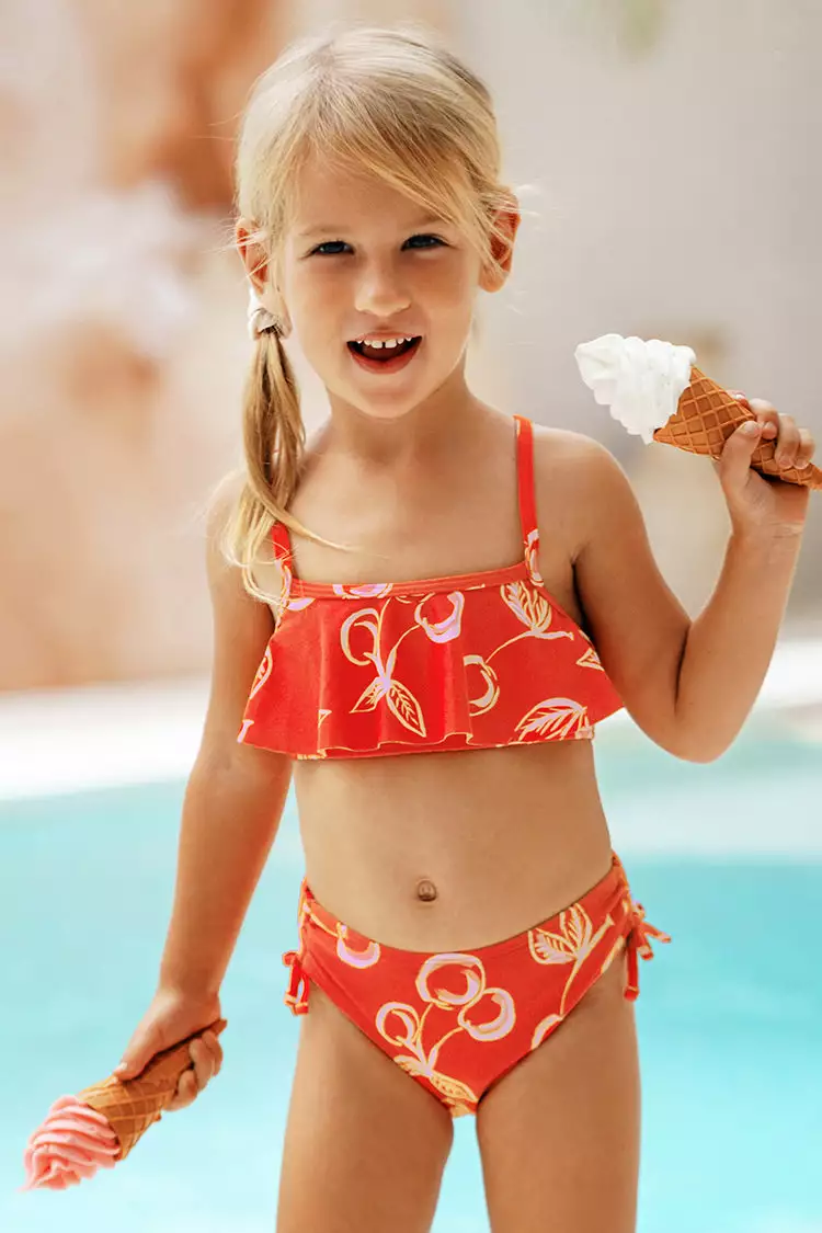 Cupshe Girls' Sweet Cherries Flounce Midkini and Tie Side Hipster Set 1 Cupshe Girls' Sweet Cherries Flounce Midkini and Tie Side Hipster Set