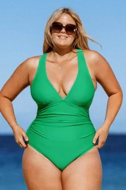 Cupshe Dessert & Daiquiris Shirred Halter Plus Size One Piece Swimsuit