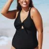 Cupshe Midnight Flowers Bunny Tie Front Plus Size One Piece Swimsuit