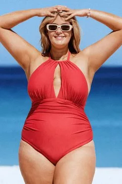 Cupshe Joyful Retro High Neck Keyhole Plus Size One Piece Swimsuit