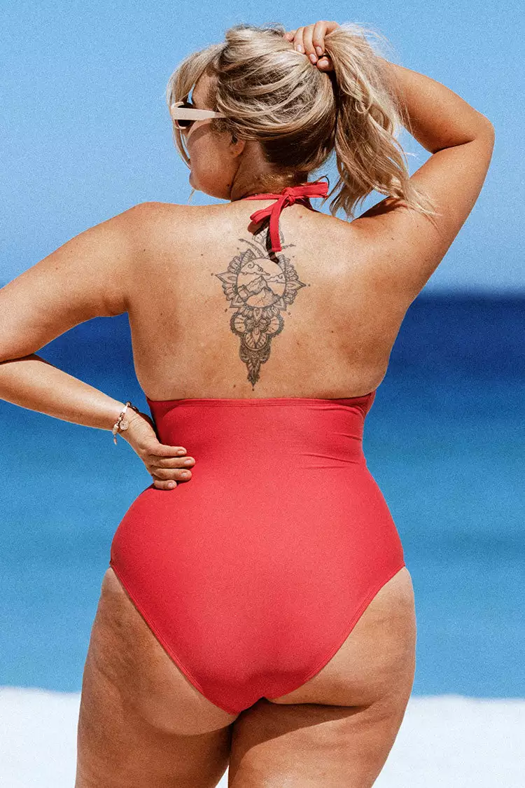 Cupshe Joyful Retro High Neck Keyhole Plus Size One Piece Swimsuit 2 Cupshe Joyful Retro High Neck Keyhole Plus Size One Piece Swimsuit - Image 2