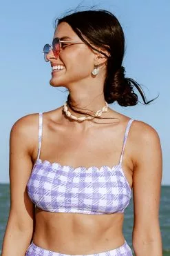 Cupshe Summertime Gingham Scalloped Bralette Bikini Top