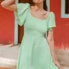 Cupshe Karly Green Square Neck Smocked Dress