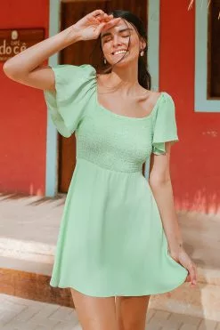 Cupshe Karly Green Square Neck Smocked Dress