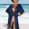 Cupshe Flamenco Navy Front Open Tassel Crochet Kimono