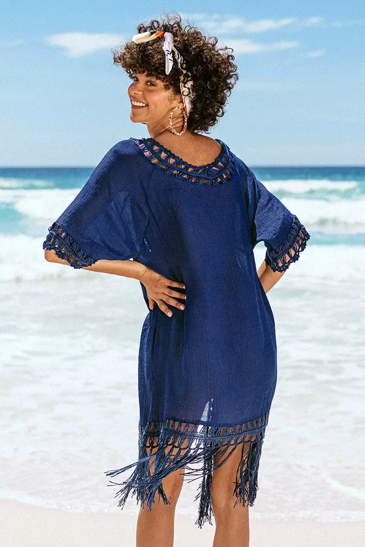 Cupshe Flamenco Navy Front Open Tassel Crochet Kimono 2 Cupshe Flamenco Navy Front Open Tassel Crochet Kimono - Image 2