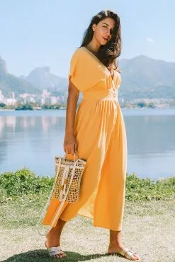 Cupshe Aubriella Yellow Button Front Split Dress