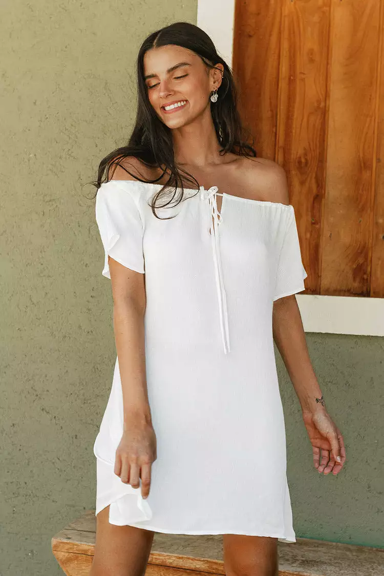 Cupshe Paloma White Off Shoulder Drawstring Dress 1 Cupshe Paloma White Off Shoulder Drawstring Dress